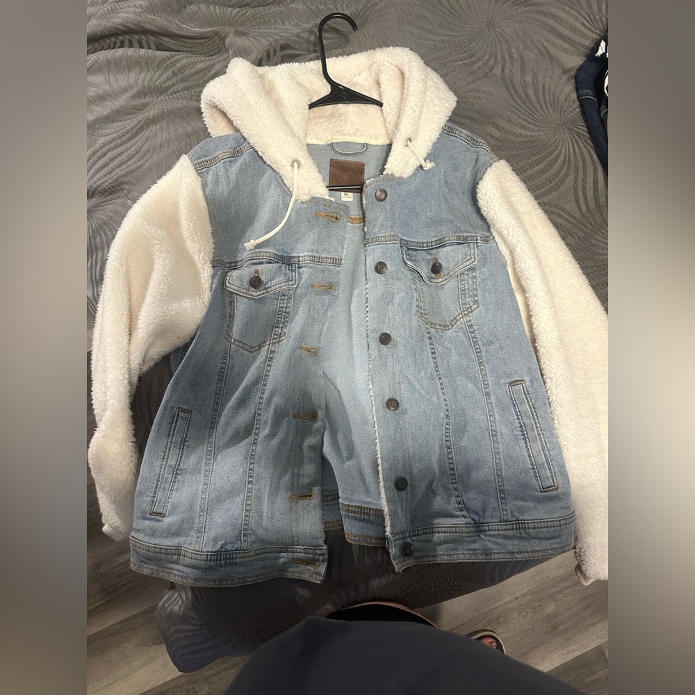 Maurices Blue Jean Jacket with Cream Sleeves